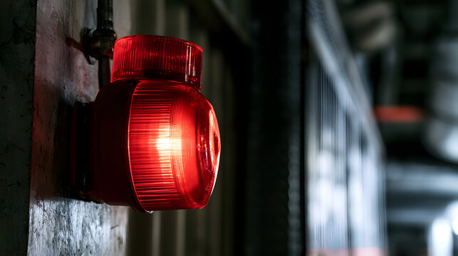 A red cautionary light affixed to the industrial wall.