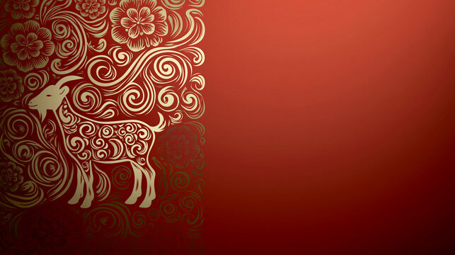 chinese new year card, Chinese New Year, year of the goat. Chinese goat on a red background, with copy space 2027