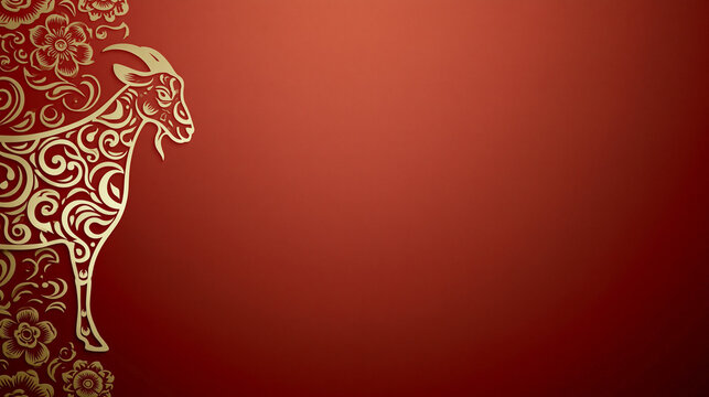chinese new year card, Chinese New Year, year of the goat. Chinese goat on a red background, with copy space 2027