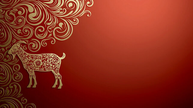 chinese new year card, Chinese New Year, year of the goat. Chinese goat on a red background, with copy space 2027