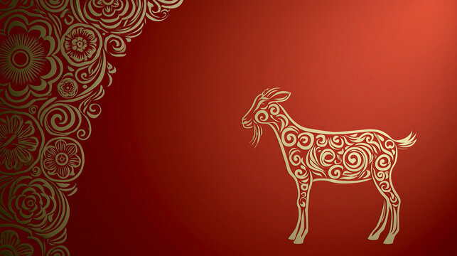 chinese new year card, Chinese New Year, year of the goat. Chinese goat on a red background, with copy space 2027