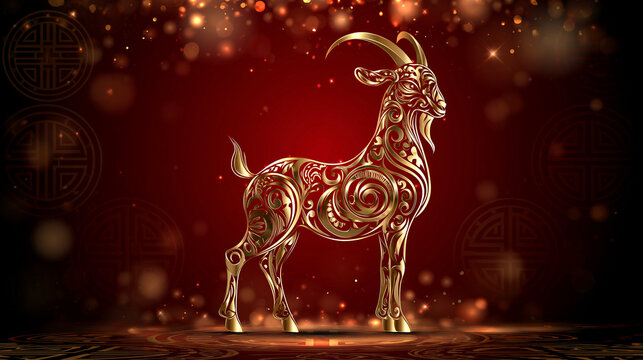 chinese new year card, Chinese New Year, year of the goat. Chinese goat on a red background, with copy space 2027