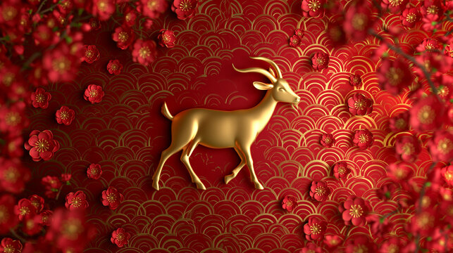 chinese new year card, Chinese New Year, year of the goat. Chinese goat on a red background, with copy space 2027