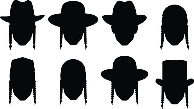 Hasidic Jewish face portrait contour graphic icons on white background.
