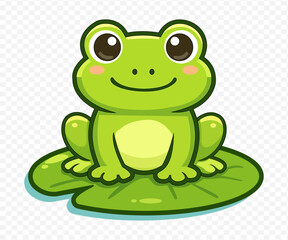 Fototapeta premium Cute Green Frog on Lily Pad Cartoon Illustration
