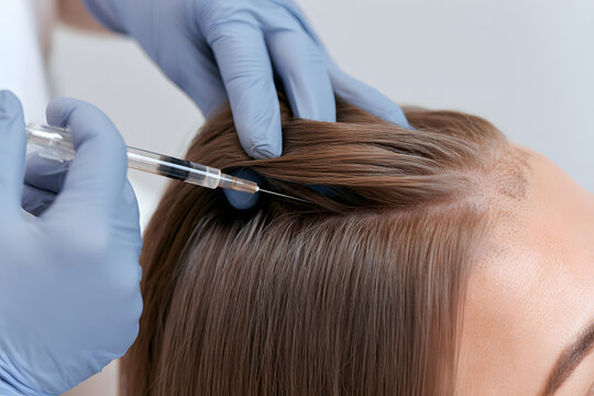 Hair restoration injection procedure on patient's head