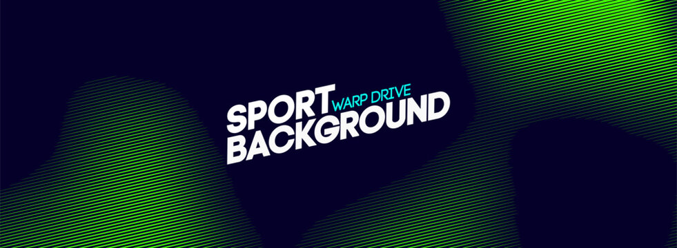 Sport background with green speed stripes and warp drive lines. Dark blue athletic racing pattern with dynamic halftone texture. Modern digital jersey style for football basketball soccer.