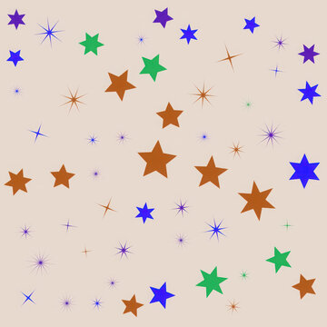 Colorful hand drawn stars pattern isolated on a transparent background illustration