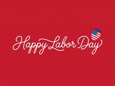 Happy labor day elegant white cursive lettering on a solid red background design
