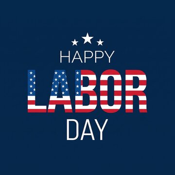 Happy labor day greeting card with american flag pattern typography on dark blue background