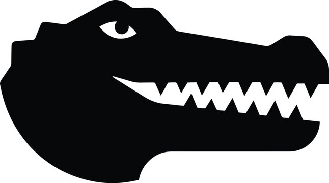 Crocodile head silhouette icon, minimalist alligator profile vector, black predatory reptile mascot for sports branding and logo design