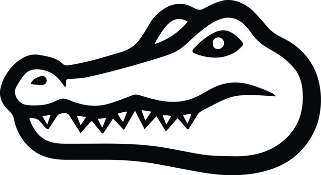 Minimalist crocodile head vector icon, black and white alligator mascot profile, stylized reptile logo design for sports team branding
