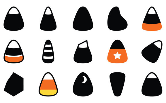 Set of hand drawn halloween vector elements featuring various trick or treat candy bags and festive holiday icons