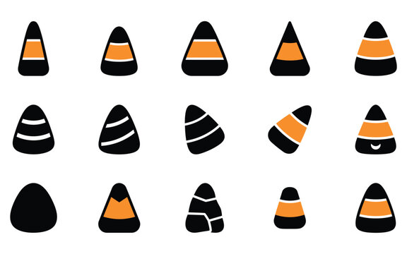 Set of various candy corn halloween vector elements for festive holiday designs and seasonal party decoration projects