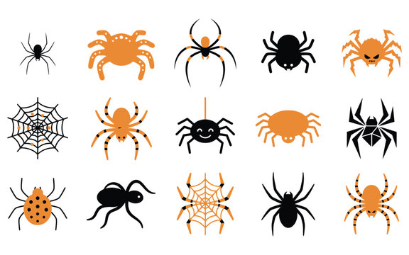 Collection of scary spider and web halloween vector elements for festive holiday decorations and graphic design projects