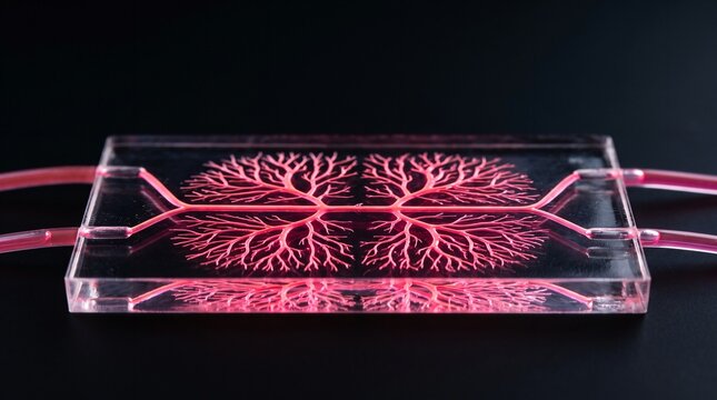 ⁠Microfluidic organ-on-a-chip device with artificial capillary network for pharmaceutical drug testing concept⁠