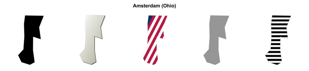 Obraz premium Amsterdam (Ohio) blank outline map set