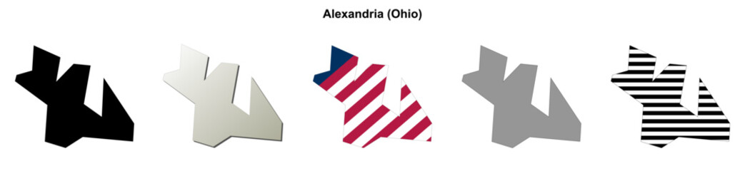 Fototapeta premium Alexandria (Ohio) blank outline map set