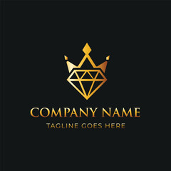 Obraz premium Elegant golden diamond crown logo design template featuring a premium combination of a royal crown and gemstone symbol. The design represents luxury, royalty, elegance, excellence, beauty, prestige,