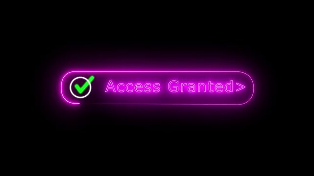 neon access granted button representing a digital interface for granting permission or access. System Security on Black Background 4K Loop Motion Graphics..