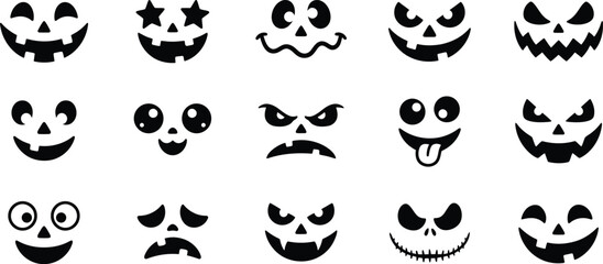 Fototapeta premium Halloween pumpkins with various spooky and friendly faces