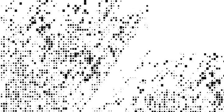 Square pixel halftone gradient texture. Fading checkered gradation wallpaper. Abstract vanishing comic pop art backdrop. Black and white squared dot background