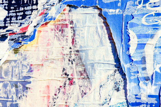Abstract urban poster wall background with vibrant blue and white colors.