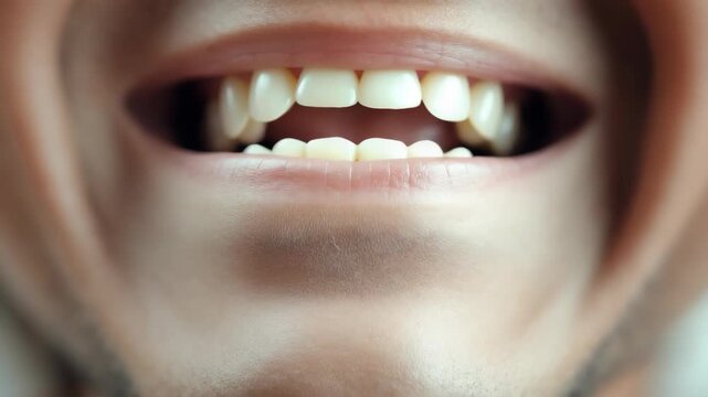 A baby with open mouth smiling in close up .