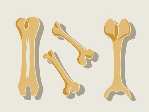 Illustration of three human bones including femur, fibula, tibia