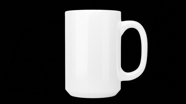 Realistic 15 oz white mug rotating on a transparent background. Perfect video mockup for showcasing custom artwork, wraps, and branding with smooth 360 product animation.