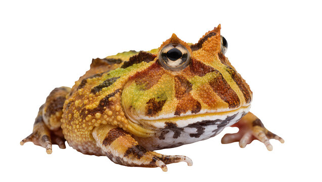 Isolated colorful ornate horned frog with vibrant patterns an exotic amphibian animal