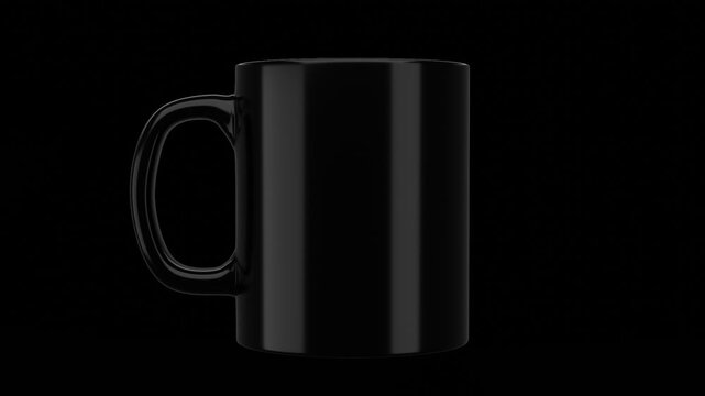Realistic 11 oz black mug rotating on a transparent background. Perfect video mockup for showcasing custom artwork, wraps, and branding with smooth 360 product animation.
