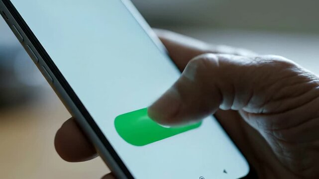Close-Up Of A Thumb Pressing A Green Call Button On A Smartphone, Highlighting Digital Communication And User Interaction With Modern Technology