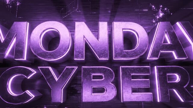 Monday Cyber 3D purple text on digital circuit background