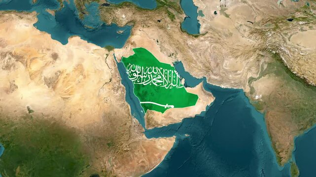 Saudi Arabia Map Highlighted with Saudi Flag Motion Graphic