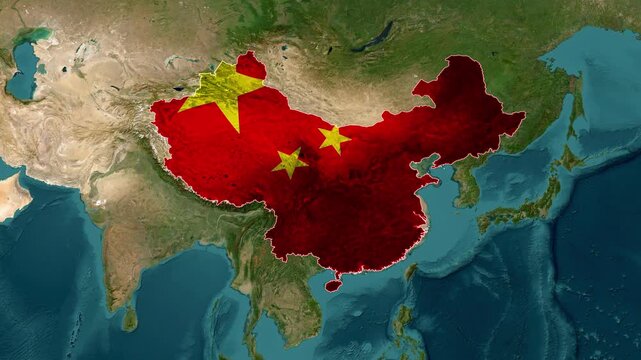 China Map Highlighted with Chinese Flag Motion Graphic