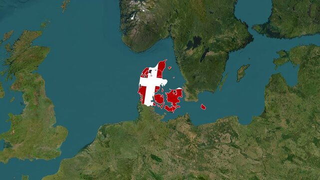 Denmark Map Highlighted with Danish Flag Motion Graphic