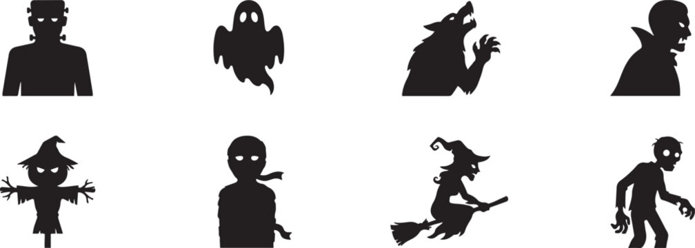 Monster set. Happy Halloween. Cute cartoon funny character. silhouette icon vector