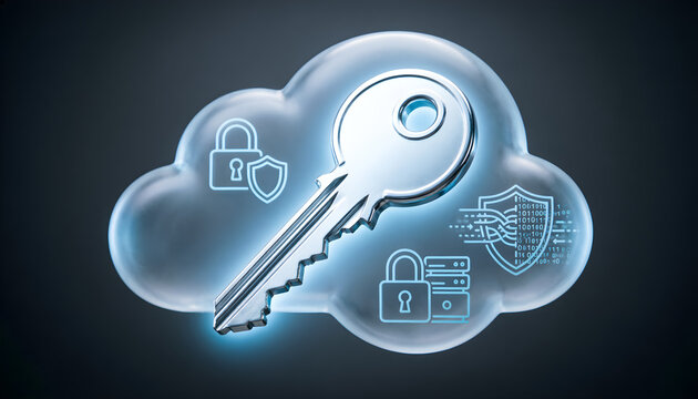 Cloud Security Encryption Key Concept with Cybersecurity Protection and Secure Cloud Computing Illustration