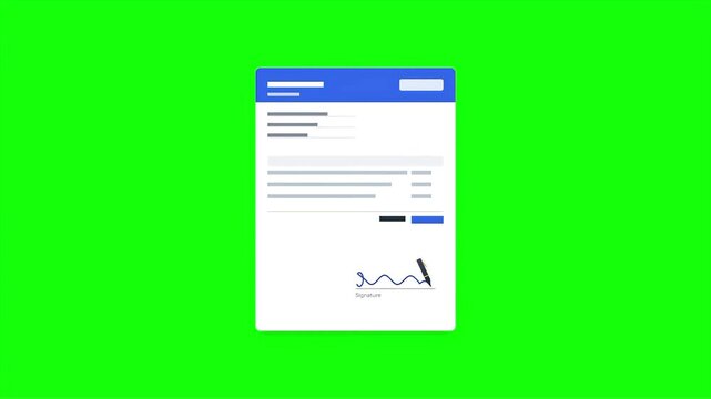 Digital Signature Document Contract Animation Green Screen