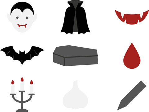 Vampire count and dracula coffin with bat and garlic clove clip art