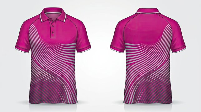 Pink and purple gradient striped polo shirt design.