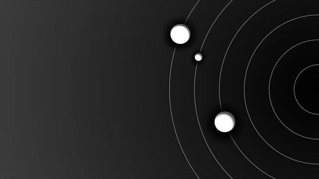 An abstract animation of the solar system or any other stellar system with planets rotating around the center of mass, the gravitational center (star or black hole), each along its own trajectory.