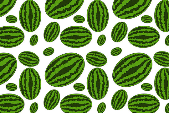 Continuous pattern of whole watermelons for fruit-themed designs, gastronomy, and summer
