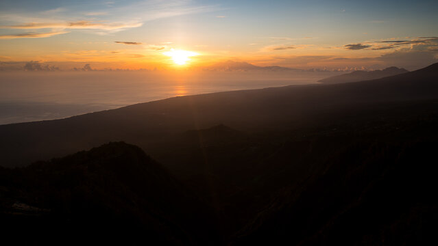 View on Lambok island from Bali island in the morning during sunrice