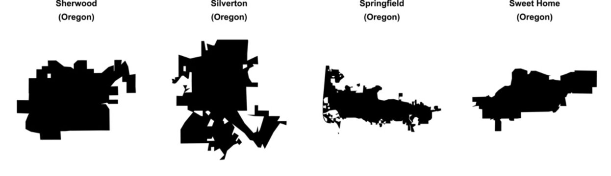 Sherwood, Silverton, Springfield, Sweet Home outline maps