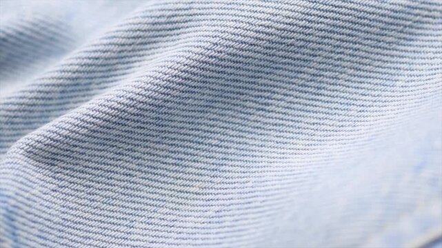 Blue denim cotton jeans fabric texture, jean background, textile backdrop, top view. wallpaper, washed effect blue jean fabric close up. Rotating, slow motion 