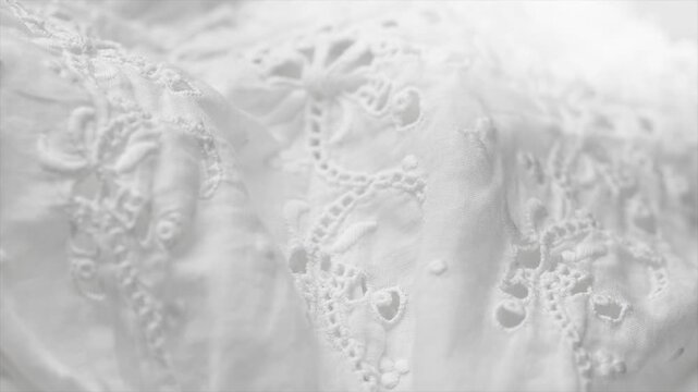 Handmade embroidered lace close-up, rotating background, top view, vintage, hand made 