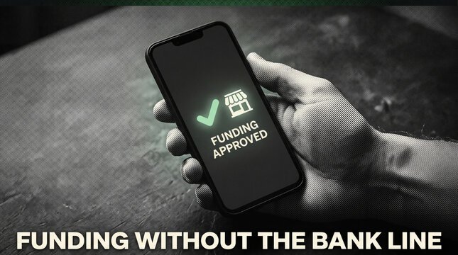 Hand Holding Phone Displaying Funding Approved Notification &ndash; Halftone Concept on Fast Small Business Loans