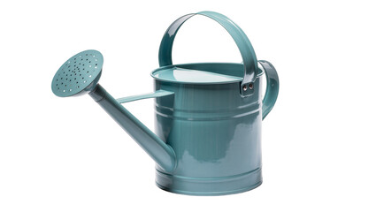 Isolated shiny teal metal watering can, practical tool for gardening and plant care © Francisco